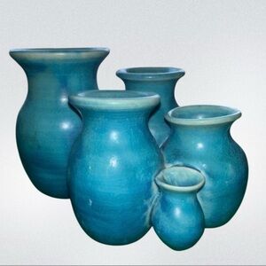 Foxlo Pottery Stoneware 5 Fused Tiered Blue Bud Vases‎ Vintage